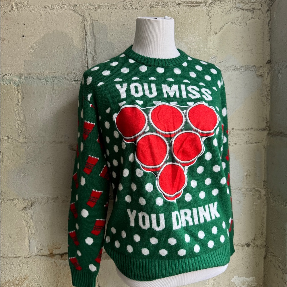 Green Holiday Sweater Ugly Sweaters Beer Pong Game